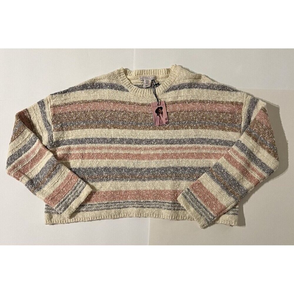 Sincerely Jules Pink Striped Wool Blend Cropped Sweater, X-Small NWT Oversized